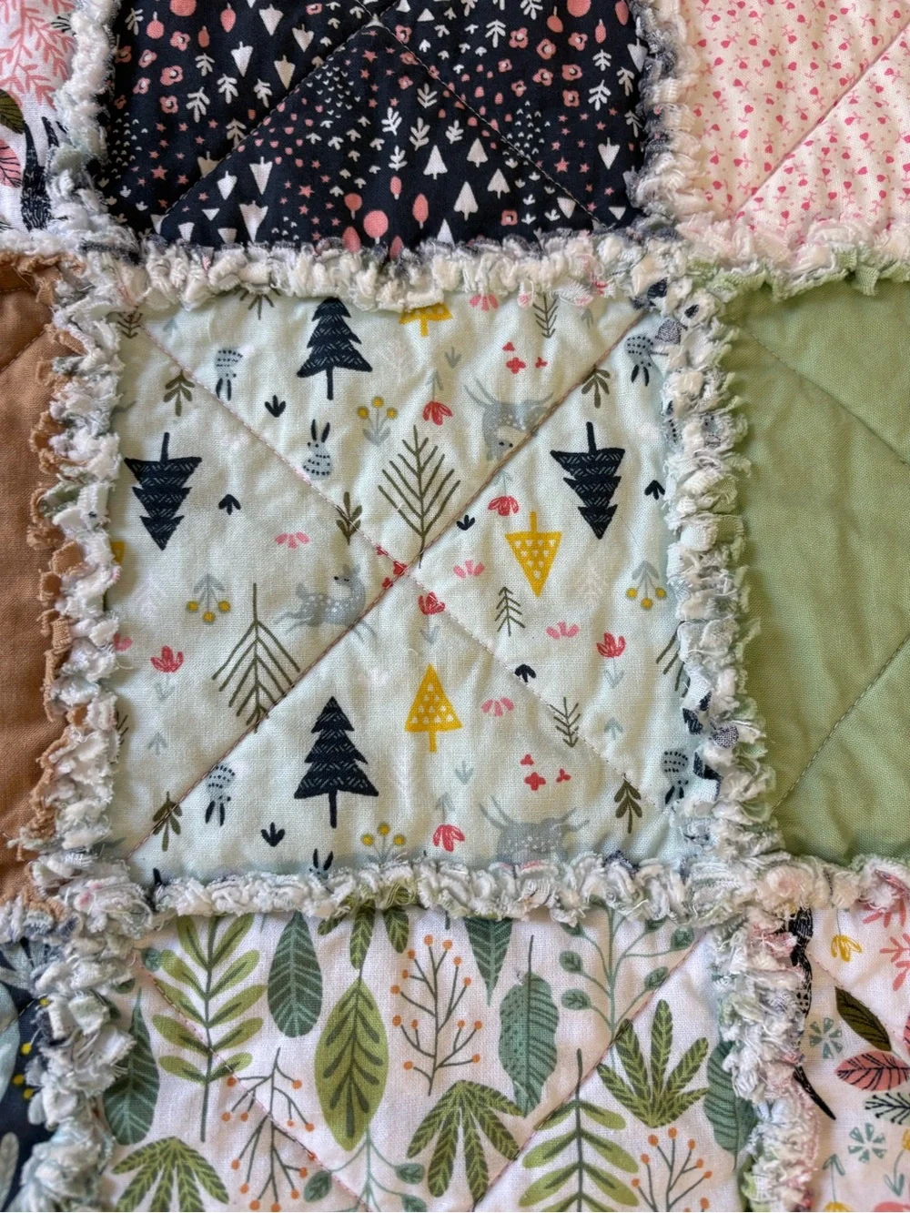 NEW Handmade Cotton Patchwork Baby Rag Quilt - Greens, Blues, Pinks & Whites